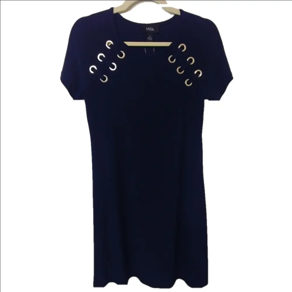 MSK Dress Women's Navy Blue Size S‎ Cap Sleeve Midi Stretch NWT!